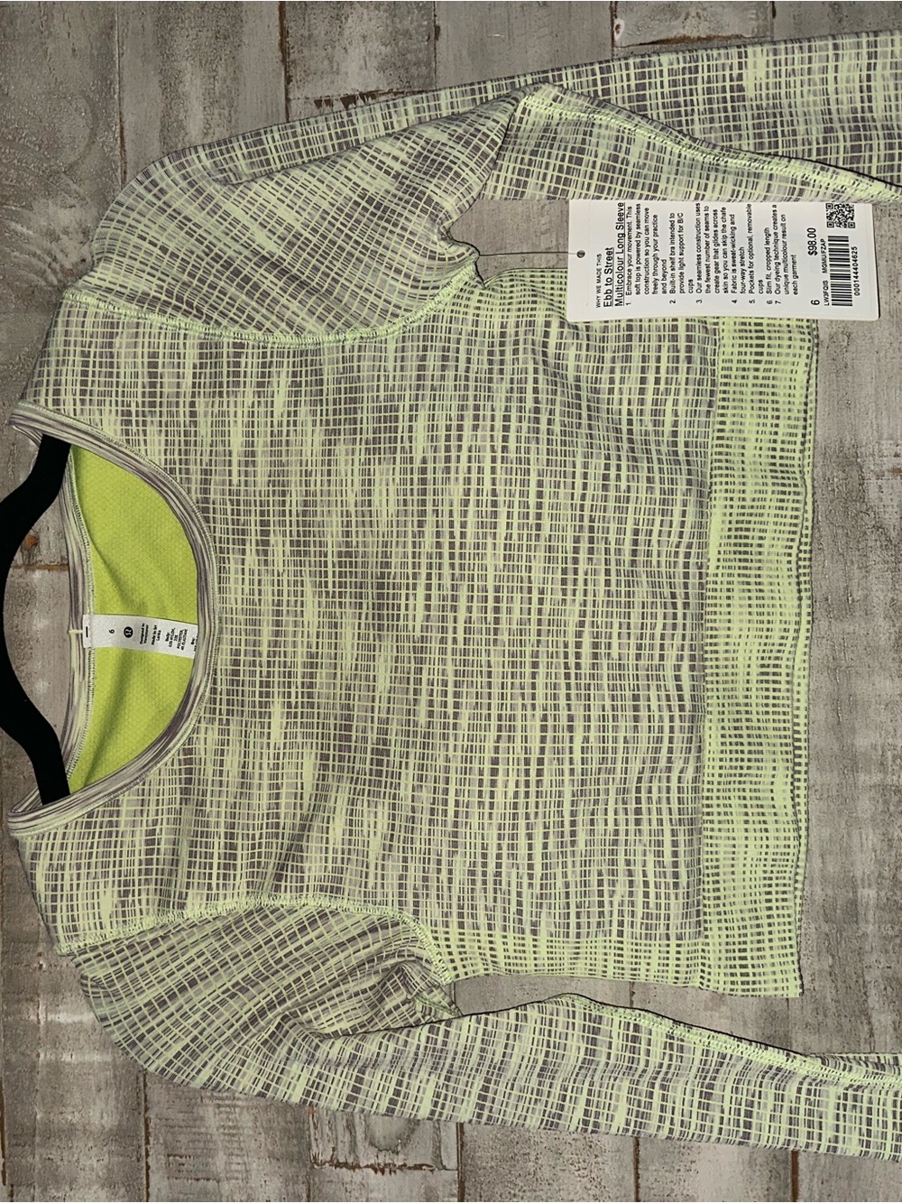 Light Green Patterned Long Sleeve Lululemon Top